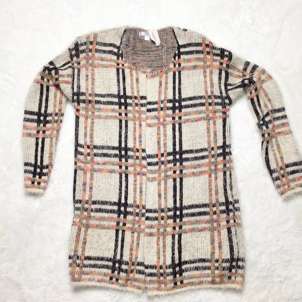 TCEC Fuzzy Multi Color Plaid Open Front Cardigan Size S